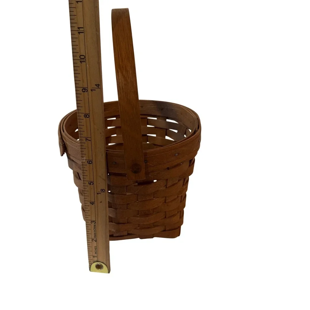 Longaberger Handwoven Basket Round Top Square Base Brown Wood USA Cottage core
